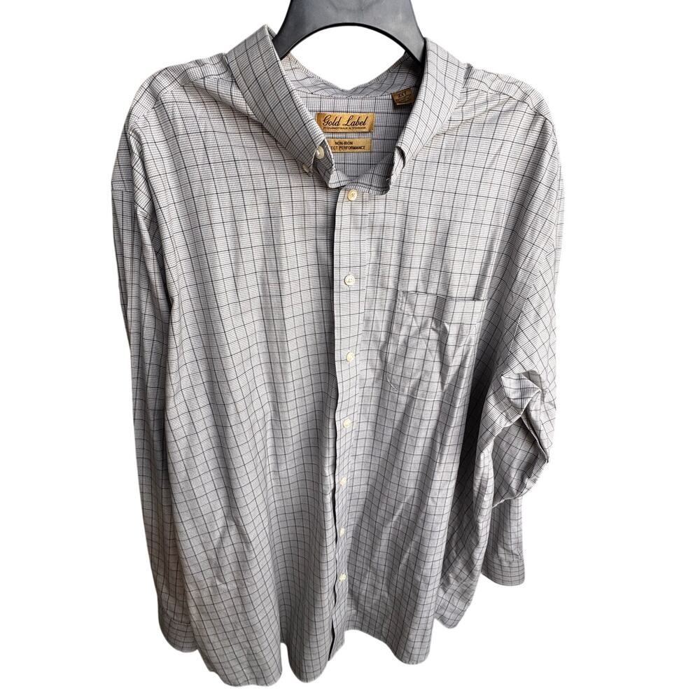 Gold Label Roundtree & Yorke Non-Iron Dress Shirt Gray Check 2XT Big/Tall Cotton